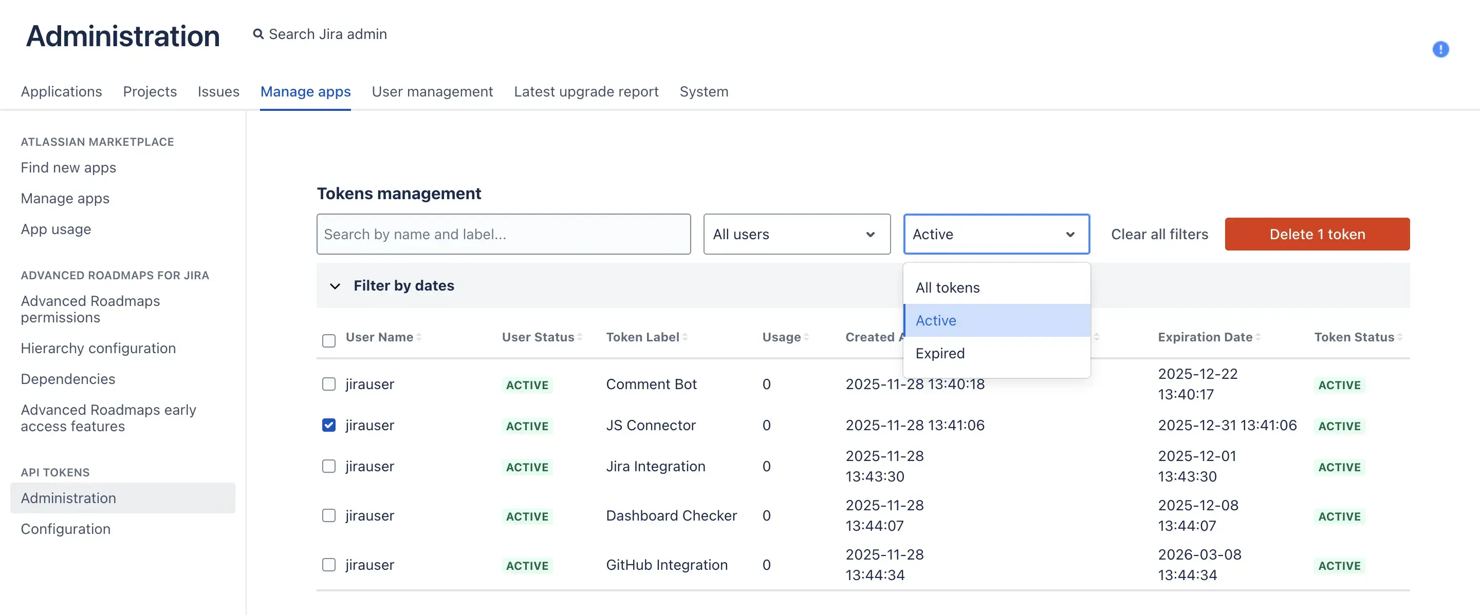 Manage API Tokens for Jira integrations